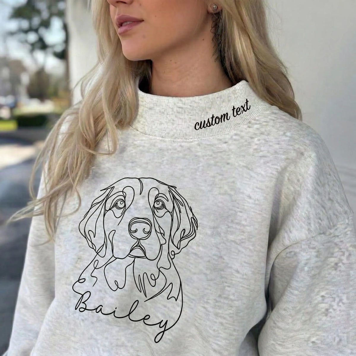 Custom Pet Photo Line Art Printed Mockneck Sweatshirt