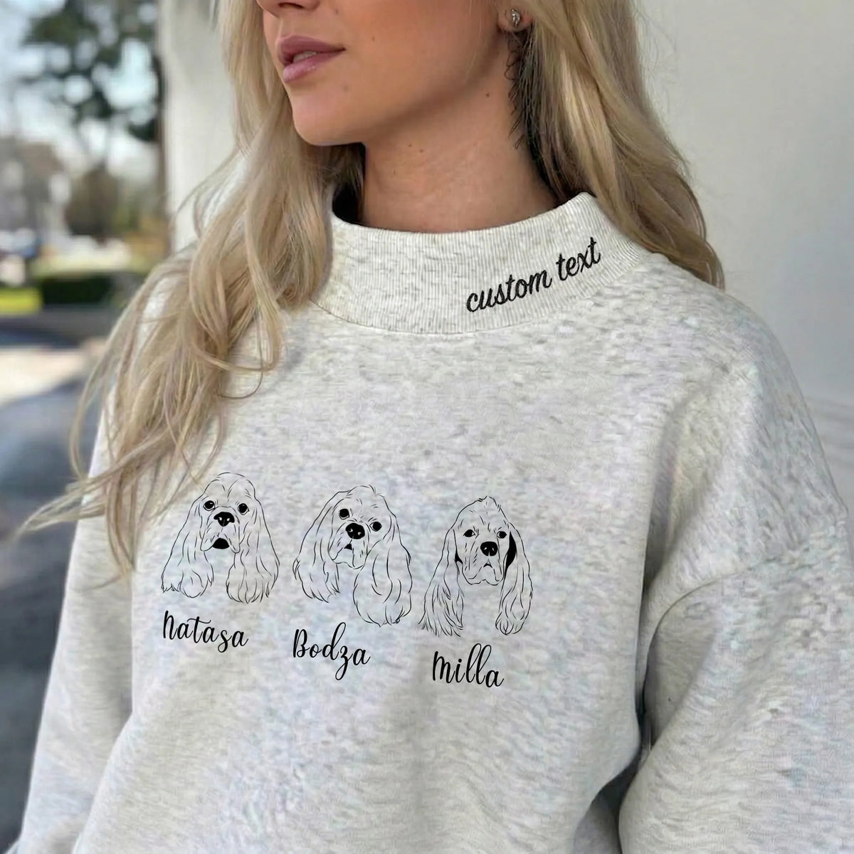 Custom Pet Photo + Name Printing Graphic Mockneck Sweatshirt