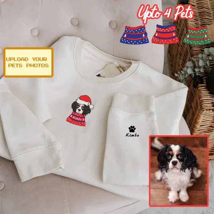 Personalized Embroidered Pet Dog Cat In Ugly Sweatshirt Hoodie Sweatshirt T-Shirt- Colorful Design