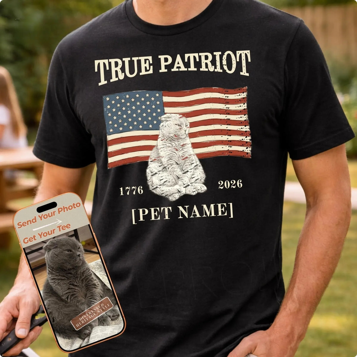 Custom Pet Photo Shirt, 4th of July Patriotic Dog Tee