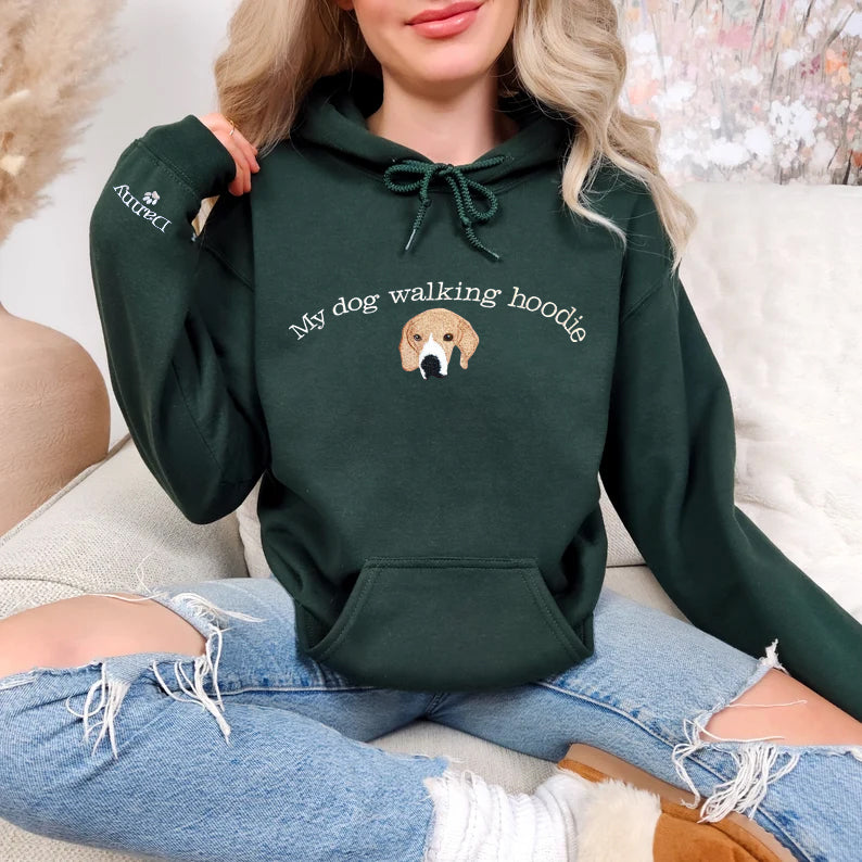 PetFiestas® This Is My Dog Walking Hoodie Sweatshirt T-shirt, Custom Pet Portrait Embroidered Sweatshirt Hoodie- Colorfu