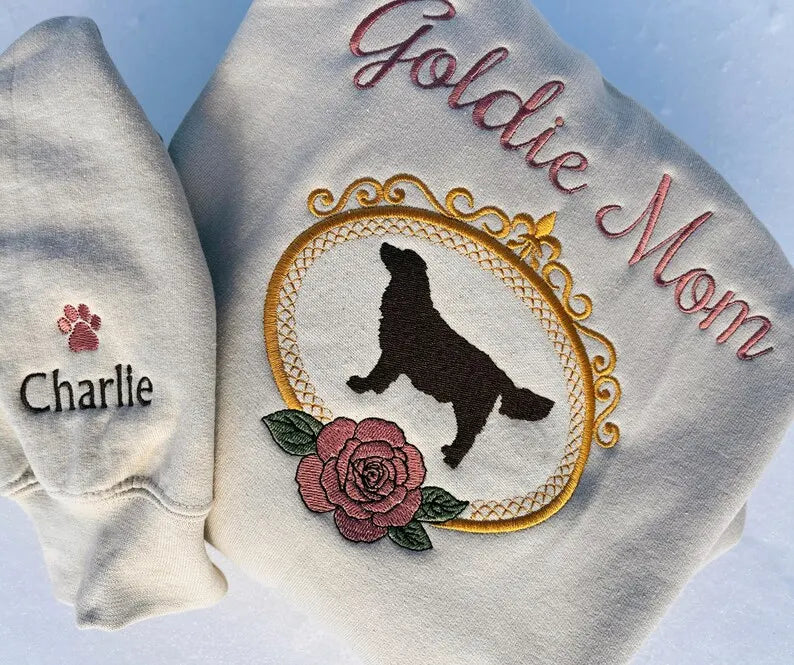 Dog Mom Embroidered Sweatshirt, Personalized Dog Portrait Sweatshirt for Dog Mom
