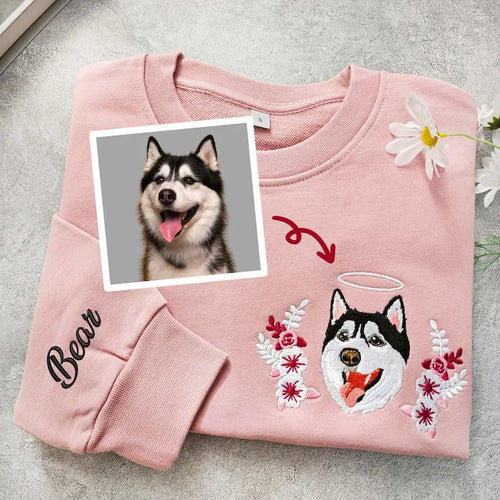 Custom Dog Pet Portrait Embroidered Sweatshirt Hoodie- Colorful Design