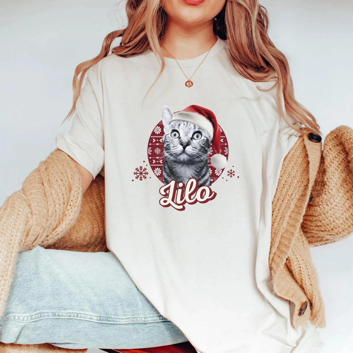 Custom Vintage Cat Christmas Shirt, Personalized Retro Pet Photo T-shirt Sweatshirt Hoodie