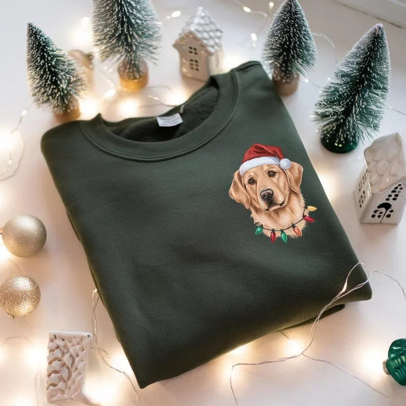 Custom Premium Handcrafted Pet Portrait Sweatshirt, Dog Embroidered Santa Paws Christmas Sweatshirt- Colorful Design