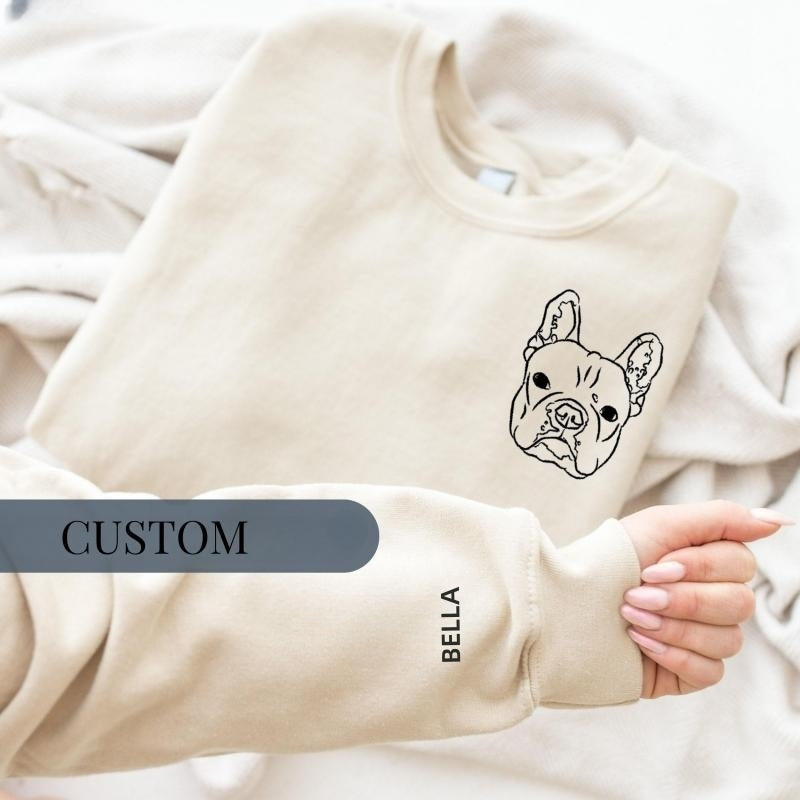 Custom Pet Face Embroidered Sweatshirt- Stylish Outline Style