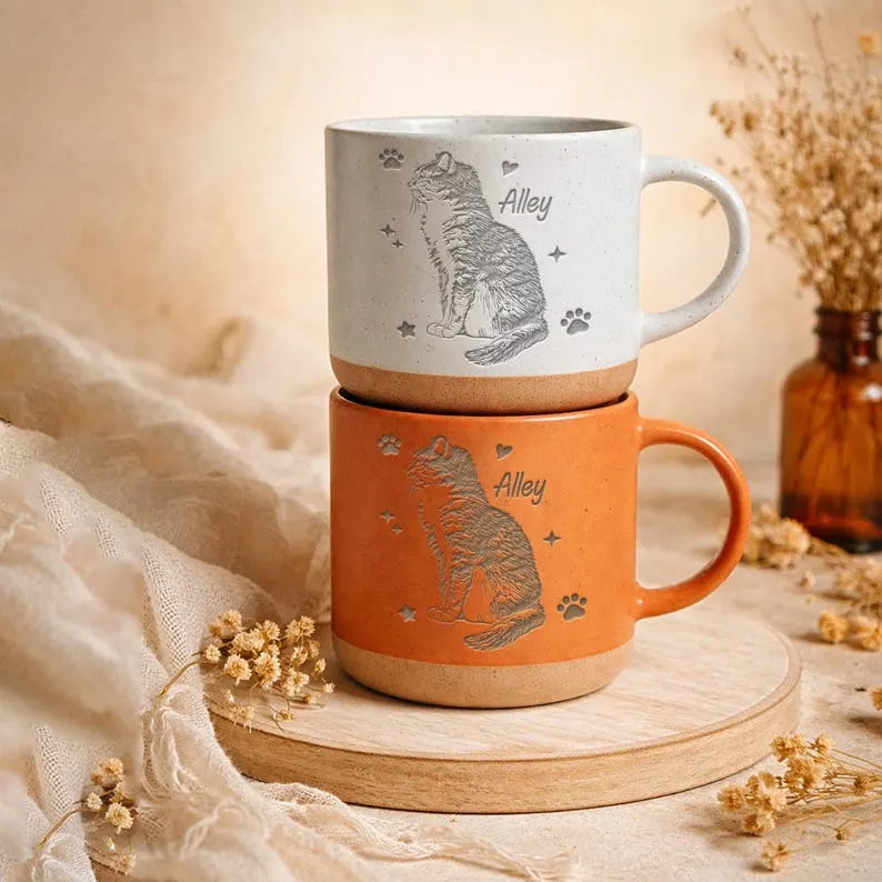 Personalized Pet Memorial Mug, Custom Engraved Dog or Cat Portrait Cup