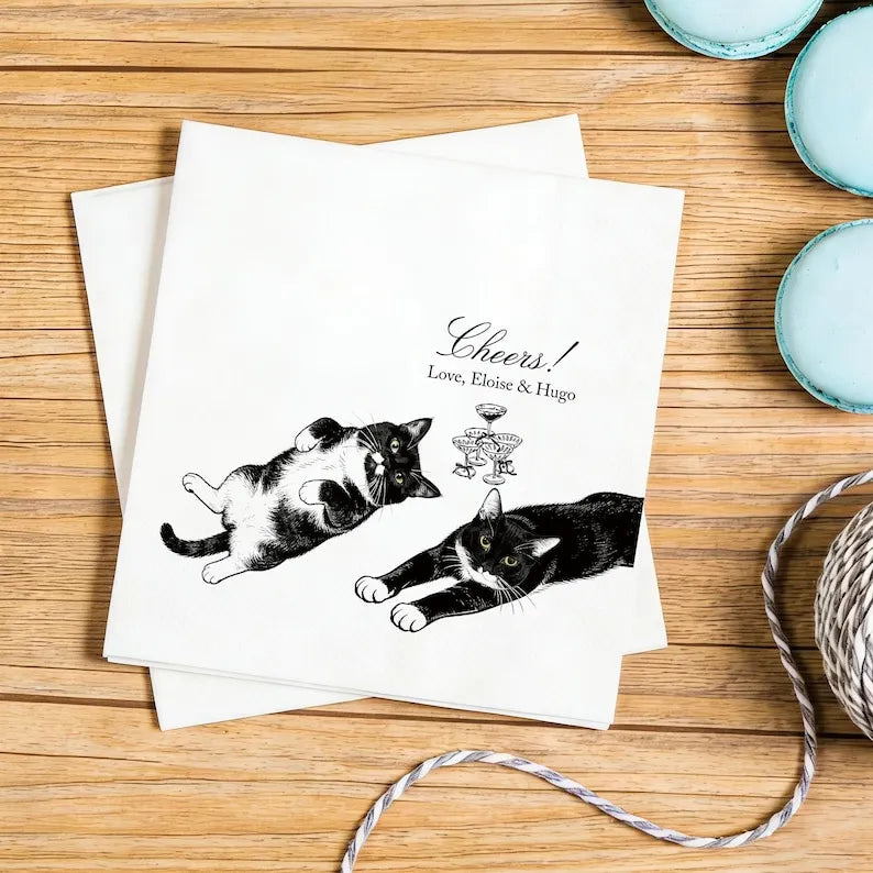 Custom Dog Cat Cocktail Napkins, Pet Portrait Wedding Napkins, Party Supplies, Pet Lover Gift