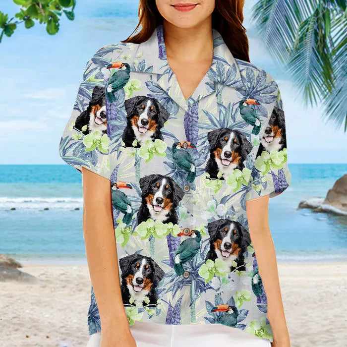 Tropical Bird & Flower Custom Pet Hawaiian Shirt - Personalized Dog/Cat Photo Design