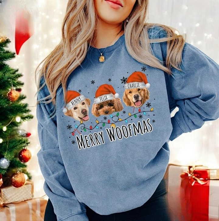 Personalized Dogs Christmas Shirt – Custom Pet Photo Christmas Tee Dog Lovers Sweatshirt
