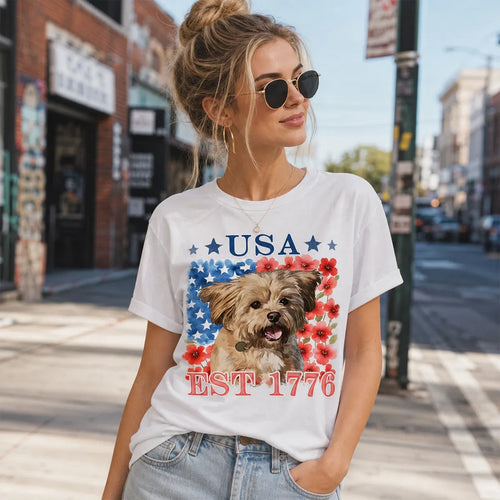 Custom Dog Photo America 250th Independence Day T-shirt