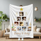 PetFiestas® Custom Photo Christmas Tree Collage, Personalized Photo Blanket, Christmas Gift