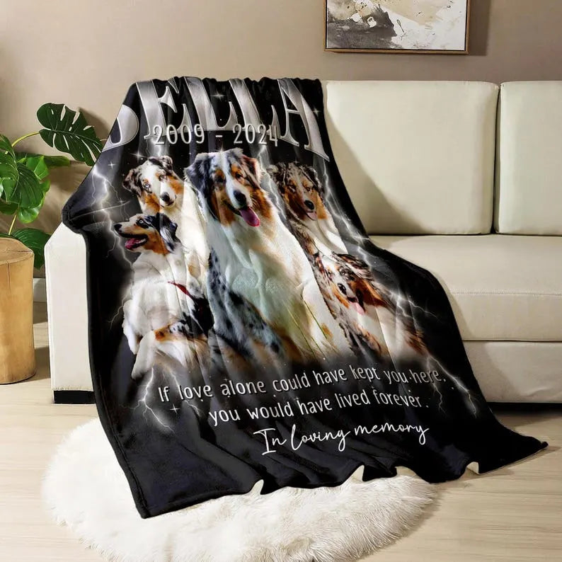 Personalized Pet Memorial Photo Blanket Gift, Custom Bootleg Pet Blanket