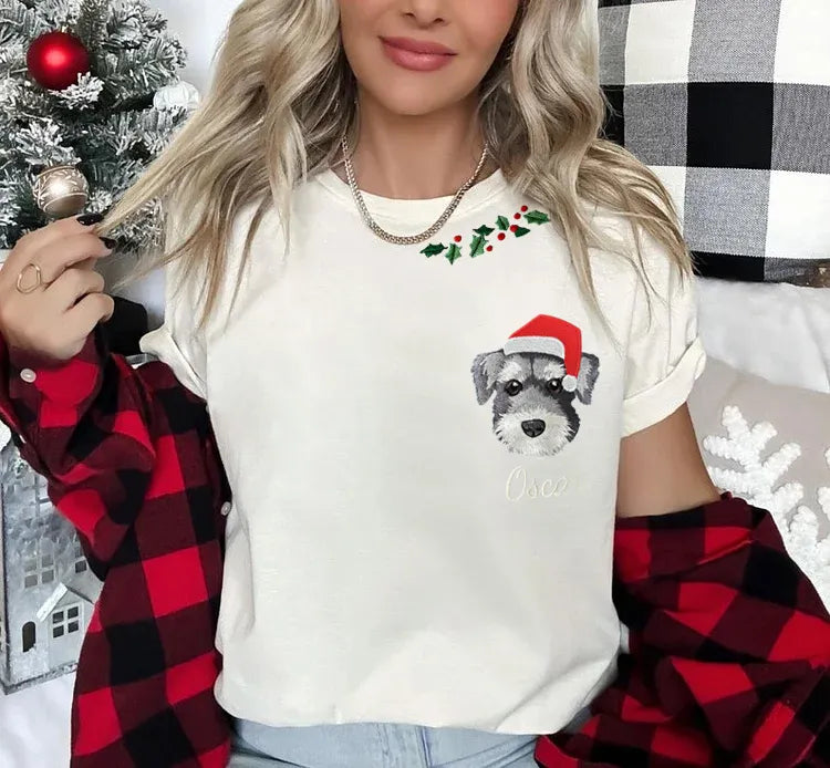 PetFiestas® Neckline Mistletoe Embroidered Custom Pet Embroidered Christmas Sweatshirt Hoodie T-shirt- Colorful Design