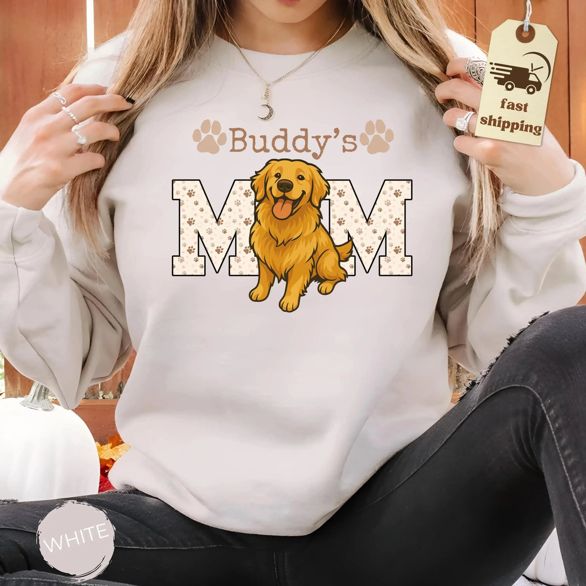 Dog Mama Sweatshirt, Custom Pet Photo Graphic Printed T-shirt Sweatshirt for Dog Mom Dog Dad