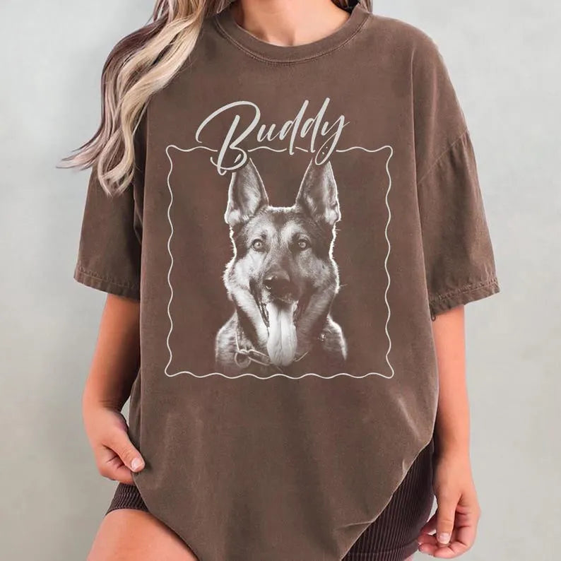 Custom Dog Portrait Tee for Dog Mom Dog Dad, Gift for Pet Lover