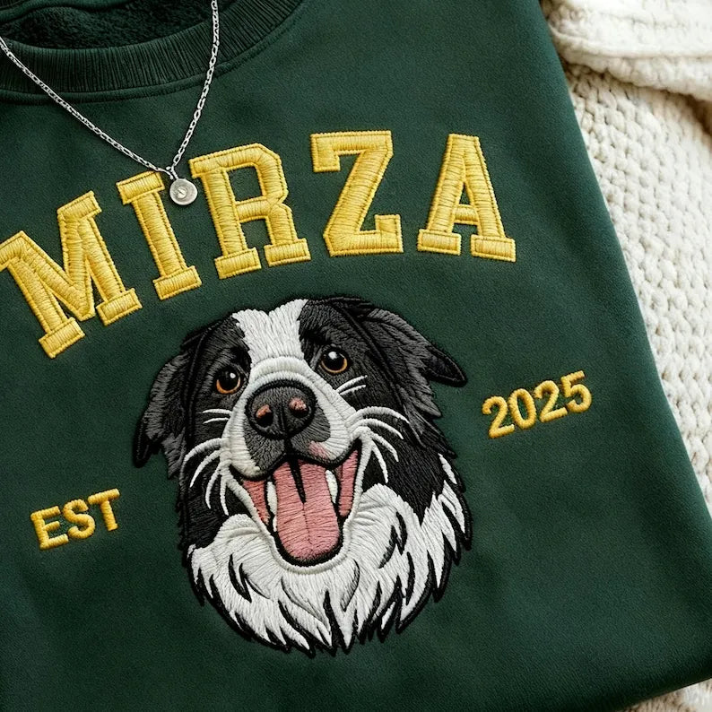 Custom Dog Face Embroidered Sweatshirt From Photo, Pet Embroidered Sweatshirt