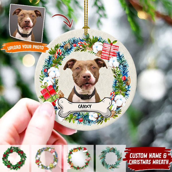 Custom Dog Cat Photo Christmas Wreath Ornament
