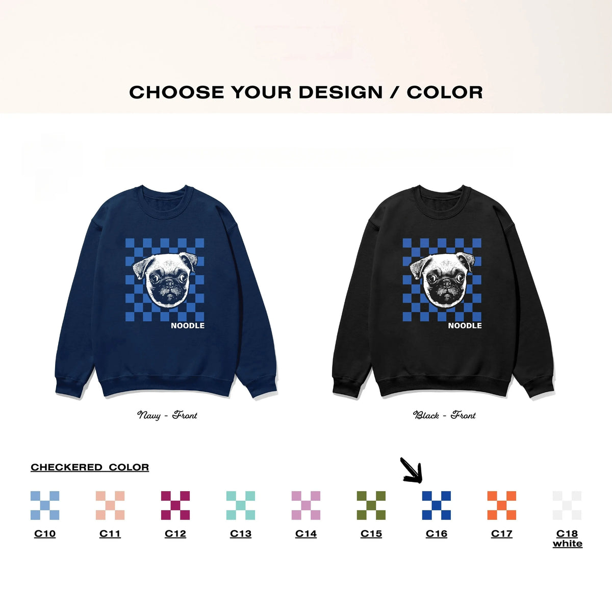 Personalized Pet Photo Sweatshirt / T-Shirt with Name – Checkerboard Style