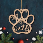 Personalized Dog Paw Ornament, Custom Pet Name Christmas Ornament