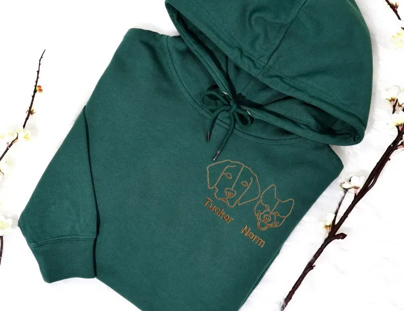 Custom Dog Pet Face Embroidered Sweatshirt Hoodie T-shirt- Stylish Outline Style