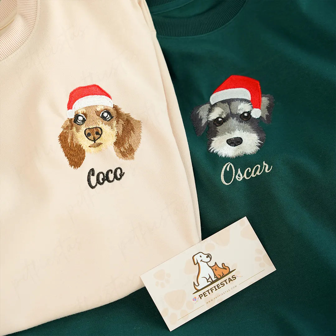 PetFiestas® Custom Pet Portrait Embroidered Christmas Jumper, Sweatshirt, Hoodie, T-shirt, Perfect Xmas Gift- Colorful D