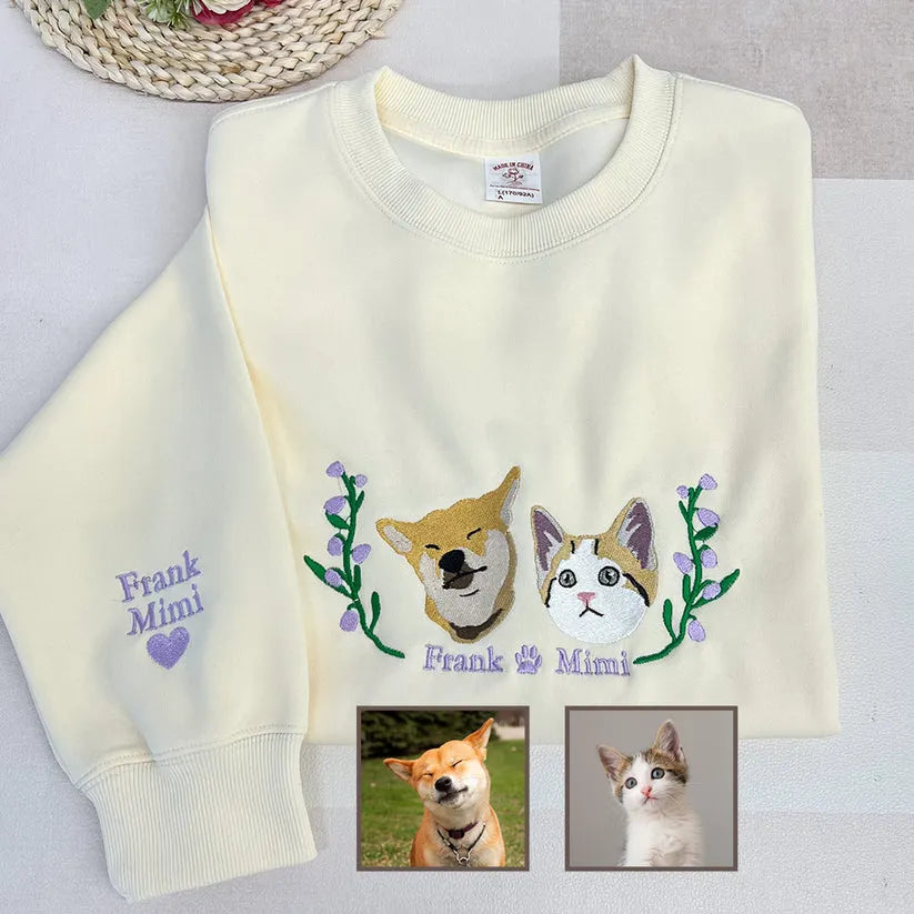 Personalized Pet Portrait Embroidery Sweatshirt Hoodie T-shirt- Colorful Design