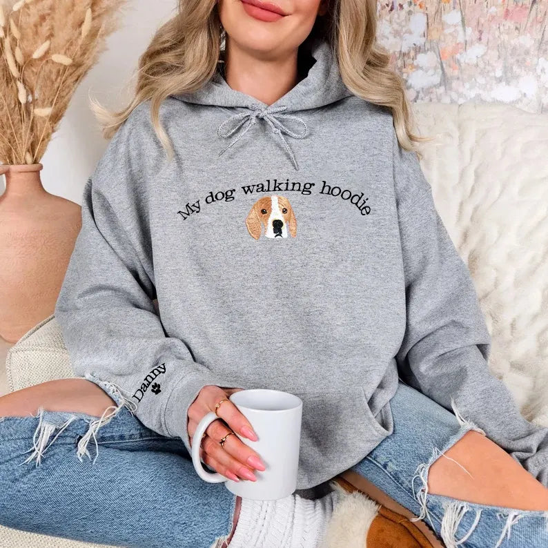 PetFiestas® This Is My Dog Walking Hoodie Sweatshirt T-shirt, Custom Pet Portrait Embroidered Sweatshirt Hoodie- Colorfu