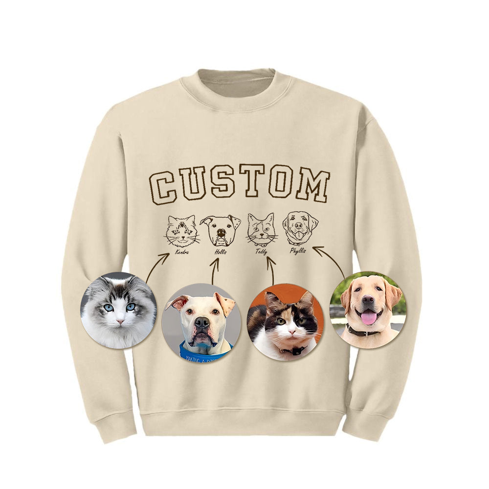 Personalized Pet Face Embroidered Sweatshirt Hoodie T-shirt With Custom Text