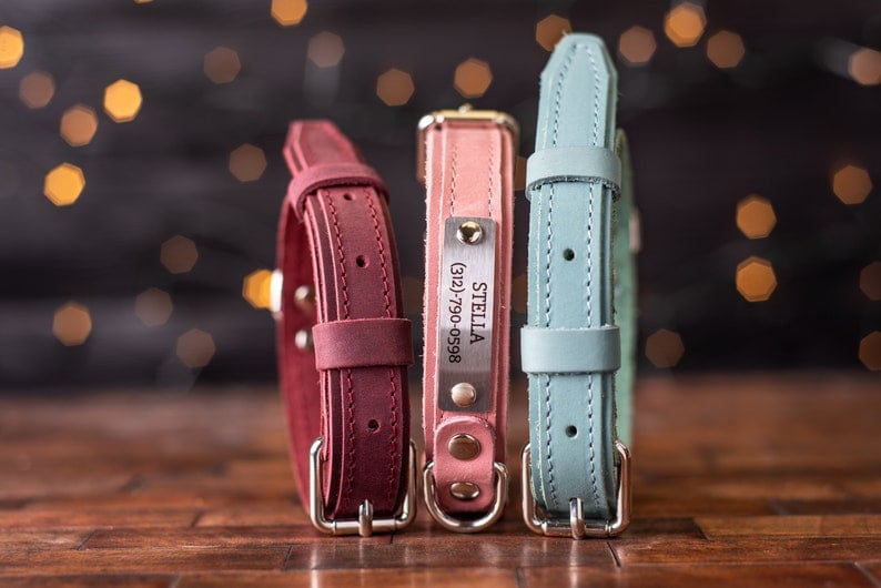 Leather Dog Collar, Personalized Engraved Leather Dog Collar