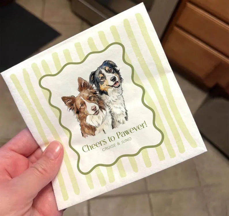 Custom Pet Wedding Napkins, Dog Cat Cocktail Wedding Cheers Cocktail Napkins