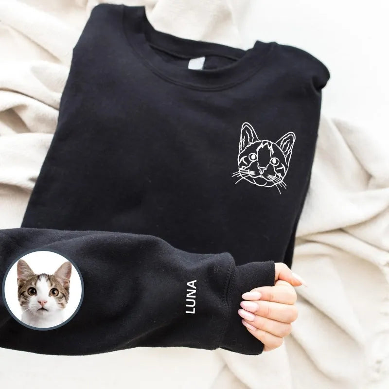 Custom Pet Face Embroidered Sweatshirt- Stylish Outline Style