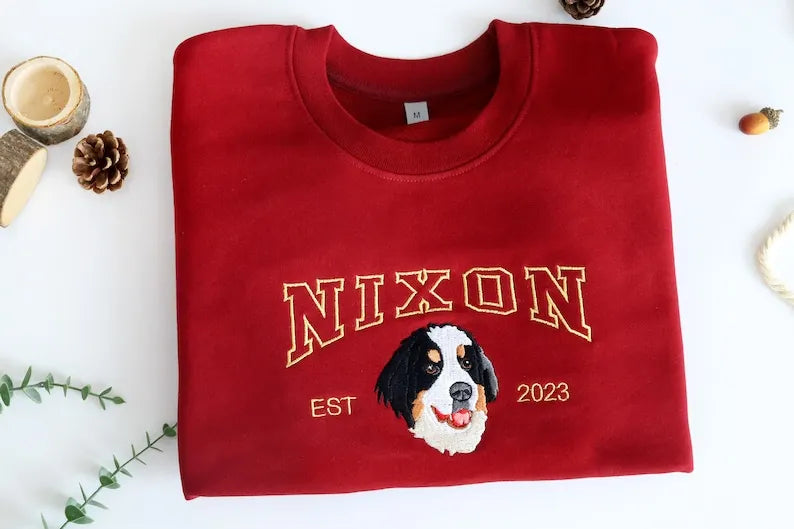 Custom Dog Hoodie Embroidered Dog Name, Personalized Pet Face Sweatshirt- Varsity Colorful Design