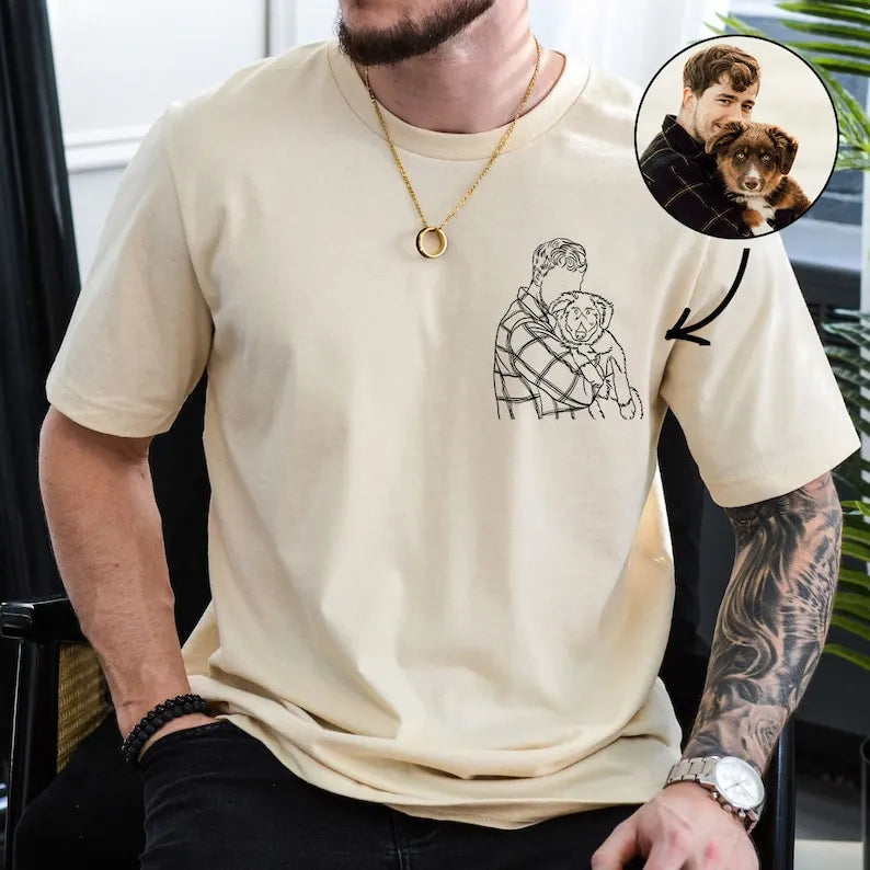 Custom Photo Shirt for Dad, Father's Day Tshirt, Personalized Dog Dad Embroidery Shirt