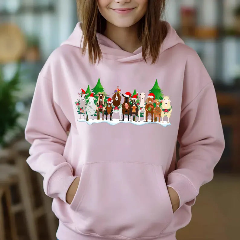 PetFiestas® Christmas Goat Christmas Sweatshirt, Funny Christmas Farm Animal Sweatshirt