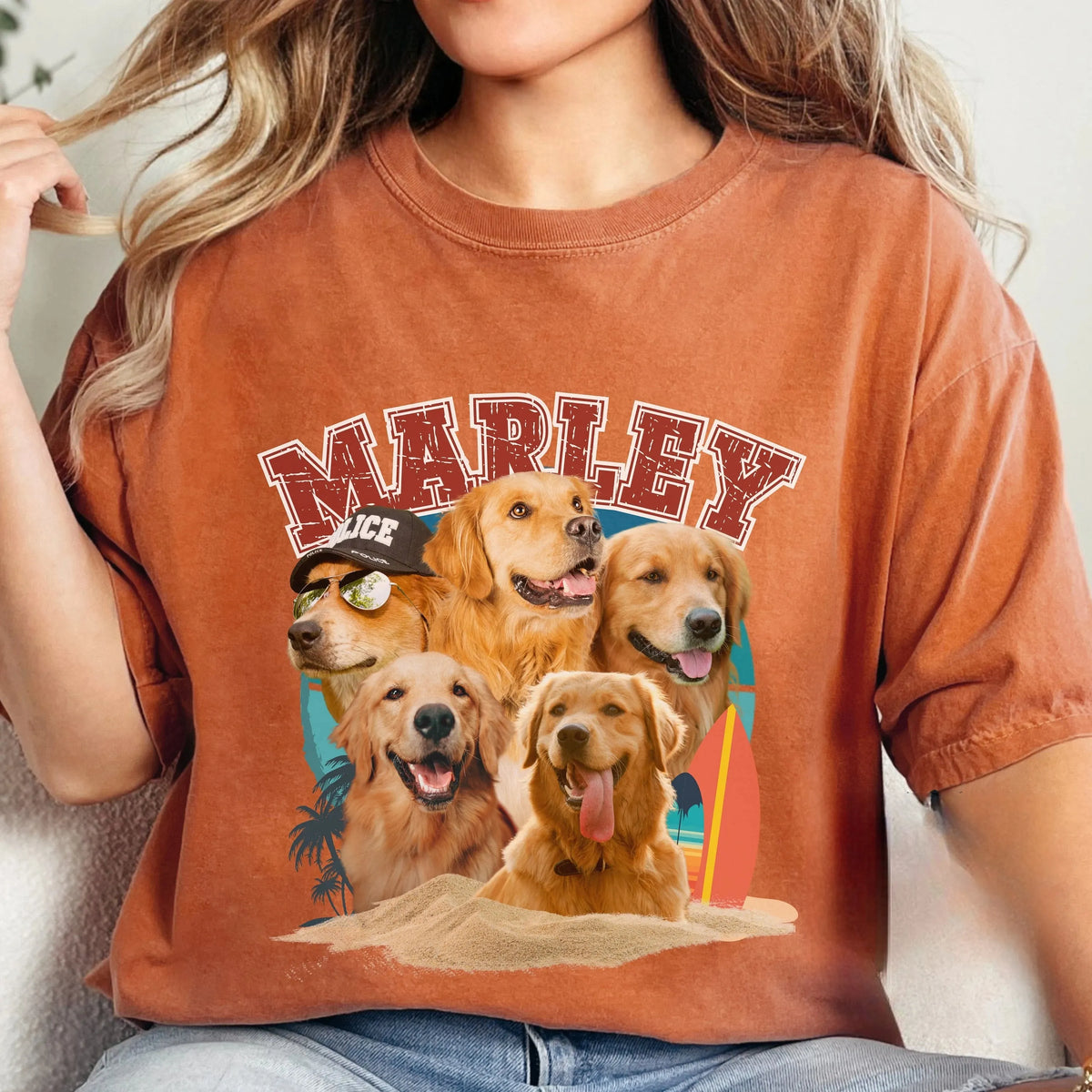 Custom Dog Photo Retro Shirt, Personalized Pet Photo 90s Y2k Vintage Tee for Summer