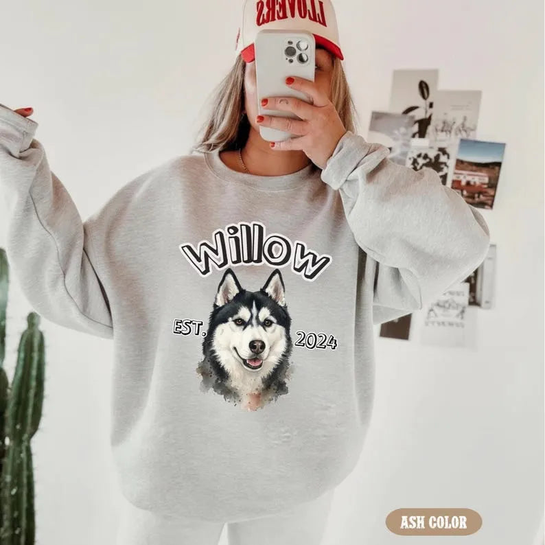 Custom Dog Photo Sweatshirt with Name and Est Year, Retro Dog Mom Shirt