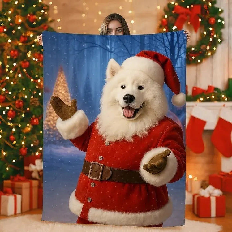 Custom Christmas Pet Art Portrait Blanket