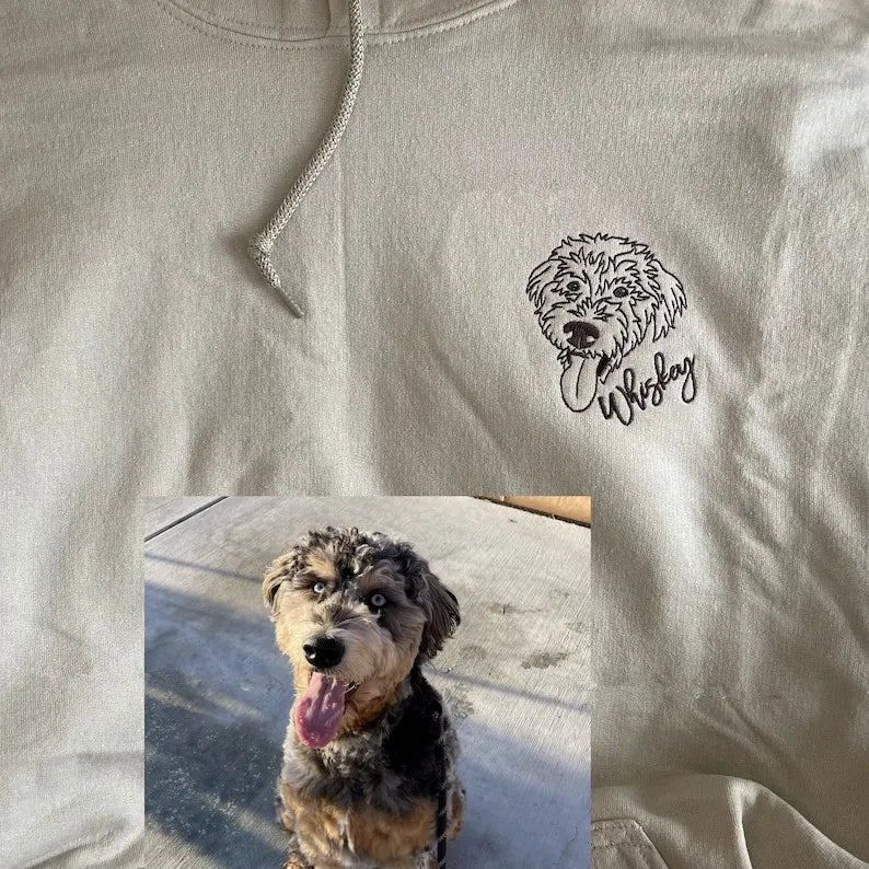 Custom Embroidered Dog Sweatshirt, Personalized Embroidery Pet Portrait Pet Name Sweatshirt Hoodie- Stylish Outline Styl