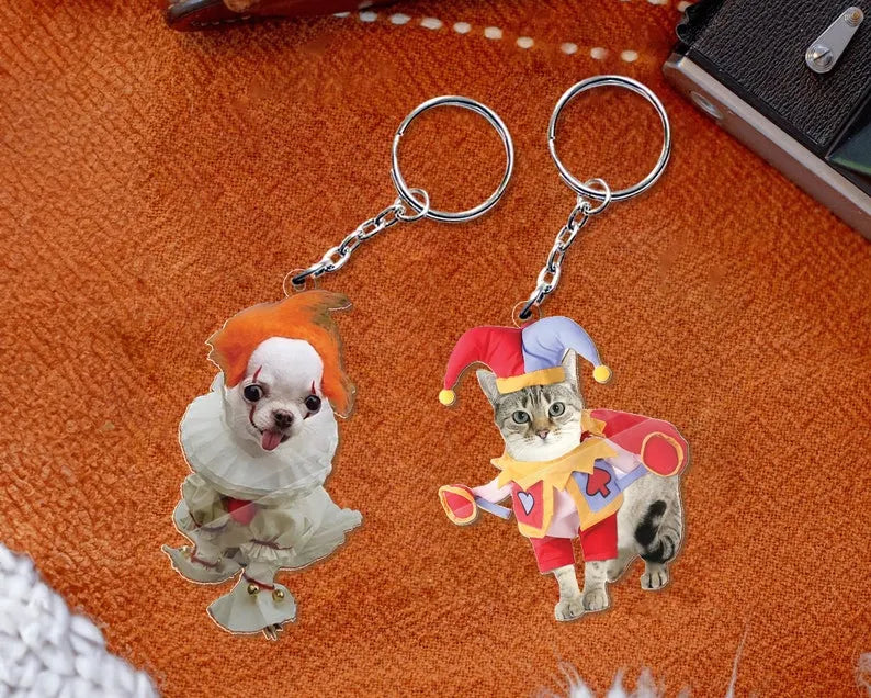 Personalized Funny Pet Halloween Acrylic Keychain Custom Pet Photo Keychain