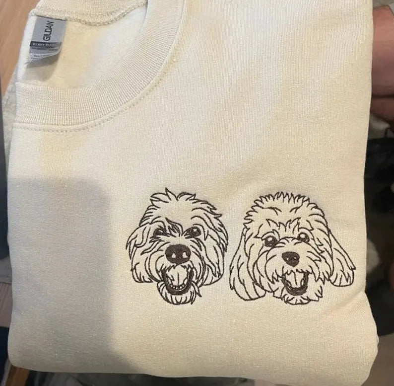Custom Embroidered Dog Sweatshirt, Personalized Embroidery Pet Portrait Pet Name Sweatshirt Hoodie- Stylish Outline Styl