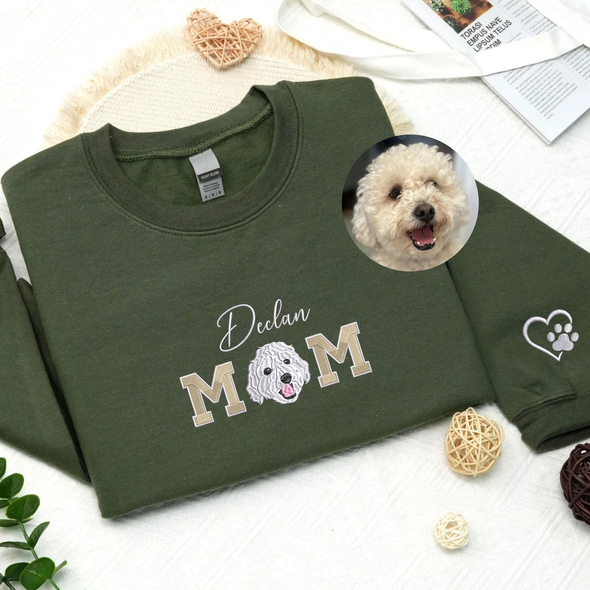 Dog Mom Sweatshirt with Pet Face & Name, Custom Pet Embroidered T-Shirt Sweatshirt Hoodie- Colorful Design