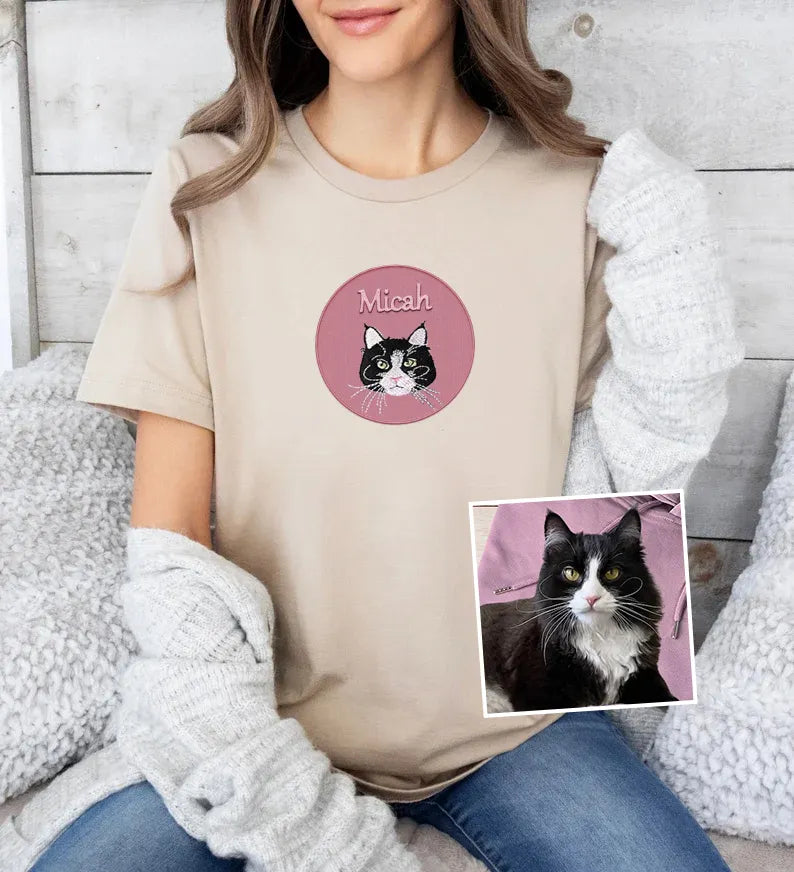 Personalized Pet Embroidered Sweatshirt Custom Pet Portrait Tee Hoodie- Colorful Design