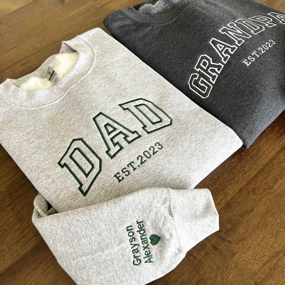 Custom Dad Embroidered Sweatshirt with Name On Sleeve and Heart, Father's Day Gift