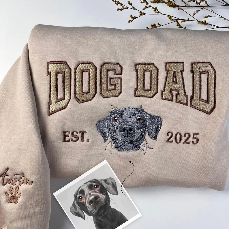 Custom Dog Embroidered Sweatshirt with Name and Year, Father's Day Gift, Dog Dad Gift