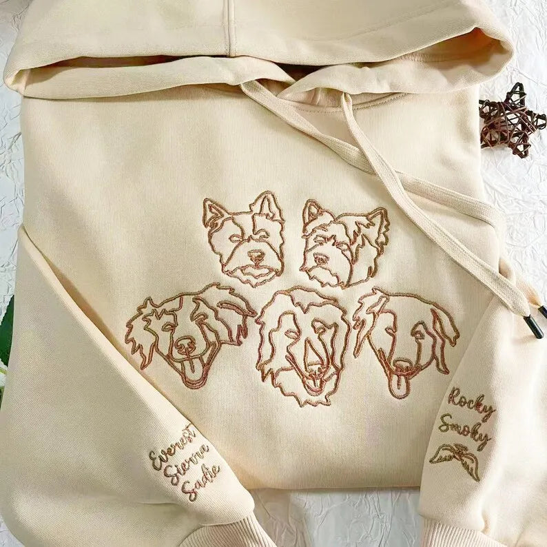 Personalized Embroidered Dog Sweatshirt Hoodie T-shirt, Custom one-line Pet Shirt- Stylish Outline Style