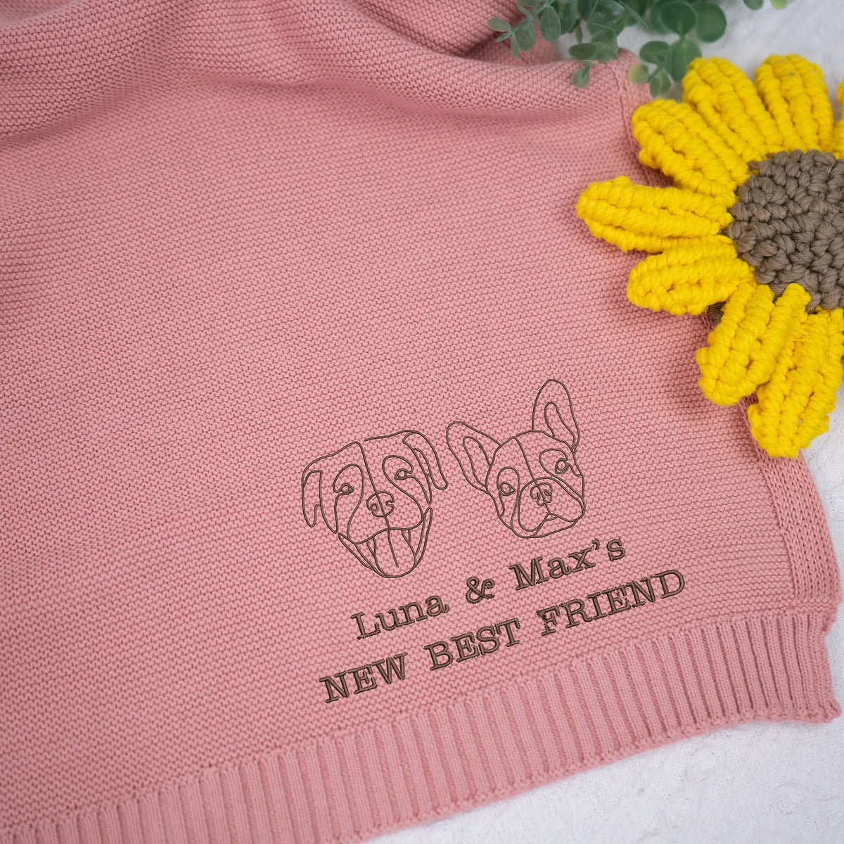 Custom Dog Line Art Embroidered Baby Knit Blanket