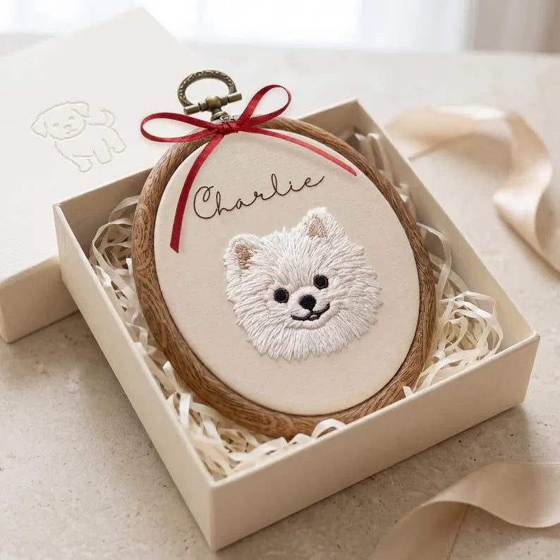Personalized Pet Portrait Embroidery Hoop Art, Custom Dog Memorial Gift, Pet Loss Sympathy Gift