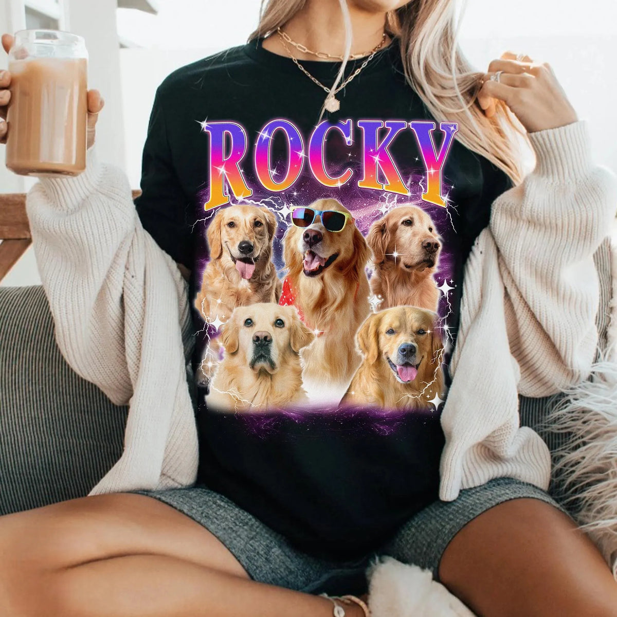 Custom Dog Bootleg Shirt, Personalized Pet Photo Vintage 90s Tee