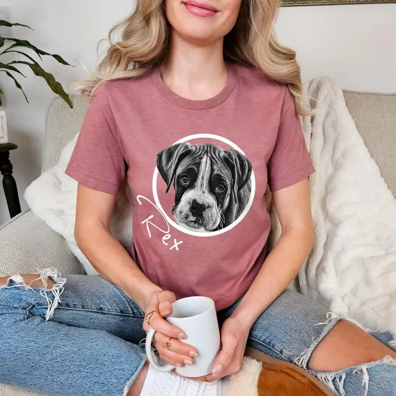 Custom Pet Portrait T Shirt, Custom Dog Cat Shirt With Name Photo